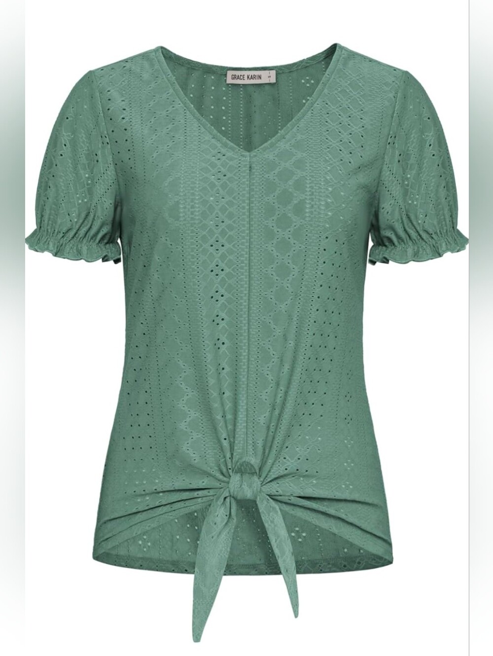 Tie Front Green Eyelet Top